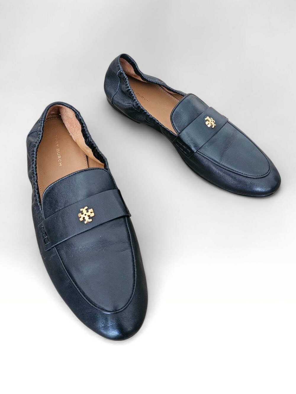 TORY BURCH Ballet Black Leather Logo Flat Loafers 9.5M
